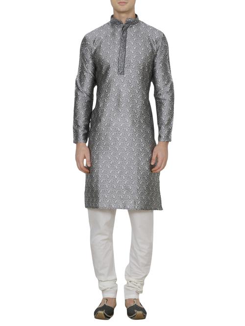 grey silk blend kurta pyjama set - 13882628 - Very Small Image - 1