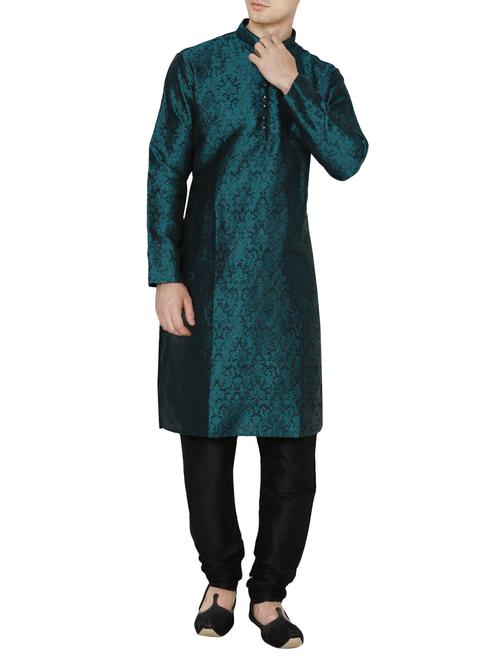 dark green silk blend kurta pyjama set - 13882629 - Very Small Image - 1