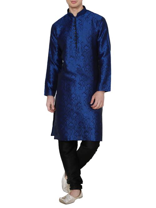 royal blue silk blend kurta pyjama set - 13882631 - Very Small Image - 1