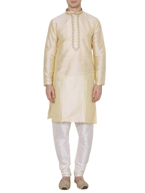 beige silk blend kurta pyjama set - 13882639 - Very Small Image - 1