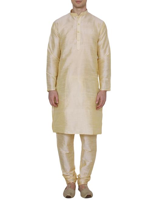 gold silk blend kurta pyjama set - 13882644 - Very Small Image - 1