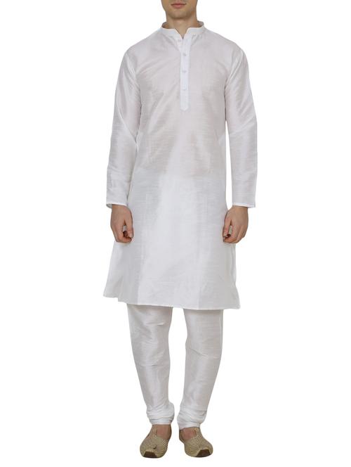 solid white silk blend kurta pyjama set - 13882646 - Very Small Image - 1