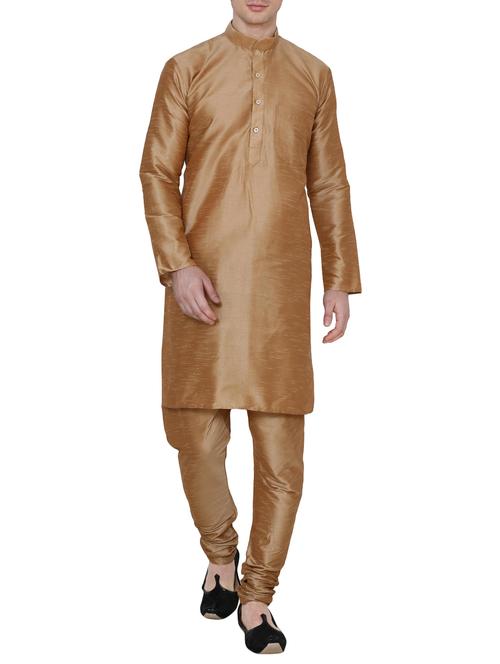 gold silk blend kurta pyjama set - 13882648 - Very Small Image - 1