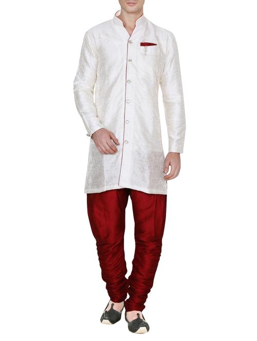 white silk blend kurta pyjama set - 13882653 - Very Small Image - 1