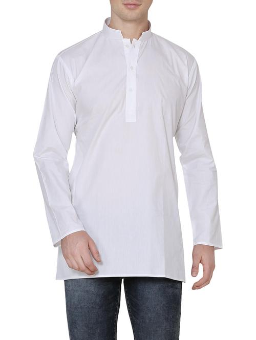 solid white cotton kurta - 13882663 - Very Small Image - 1
