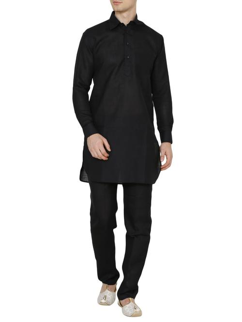 black cotton kurta pyjama set - 13882666 - Very Small Image - 1
