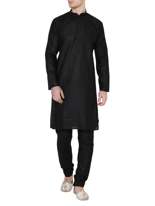 solid black cotton kurta pyjama set - 13882691 - Very Small Image - 1