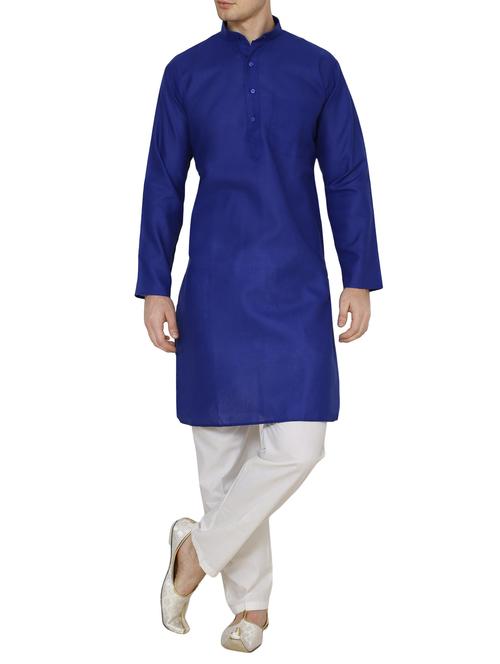 royal blue cotton kurta pyjama set - 13882693 - Very Small Image - 1