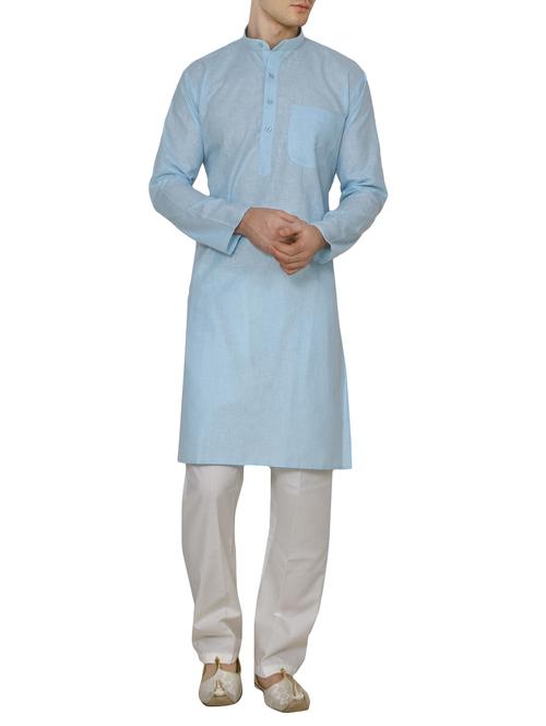 light blue cotton kurta pyjama set - 13882696 - Very Small Image - 1