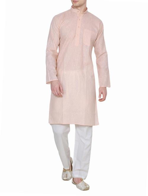 solid peach cotton kurta pyjama set - 13882703 - Very Small Image - 1