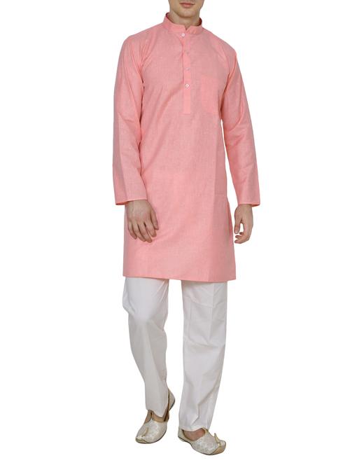 solid pink cotton kurta pyjama set - 13882704 - Very Small Image - 1