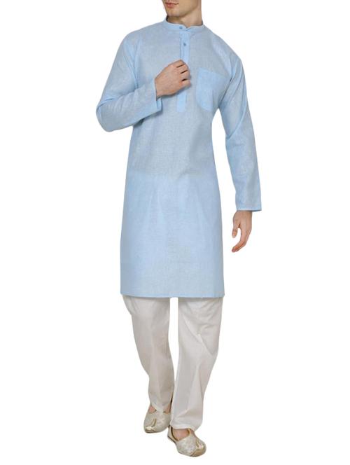 light blue cotton kurta pyjama set - 13882706 - Very Small Image - 1