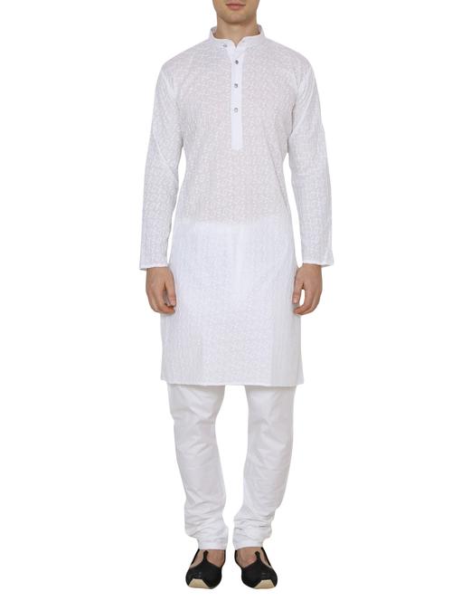 solid white cotton kurta pyjama set - 13882708 - Very Small Image - 1