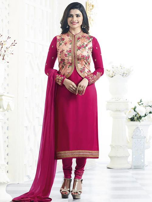 pink crepe unstitched suit - 13883251 - Very Small Image - 1