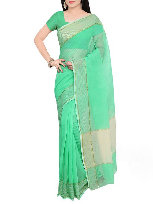 green supper net bordered saree - 13883649 - Very Small Image - 1