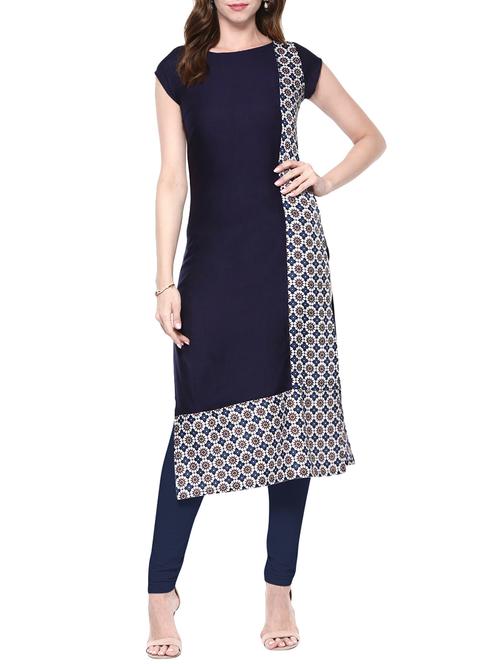 blue rayon printed straight kurta - 13885093 - Very Small Image - 1
