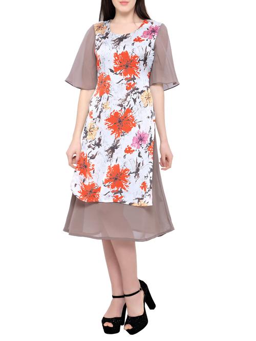 white floral printed georgette layered dress - 13885111 - Very Small Image - 1