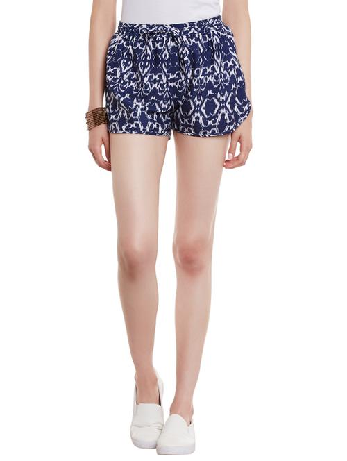 printed blue crepe short - 13885289 - Very Small Image - 1