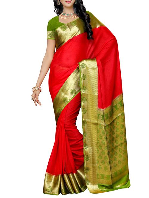red kanjivaram saree with blouse - 13885531 - Very Small Image - 1