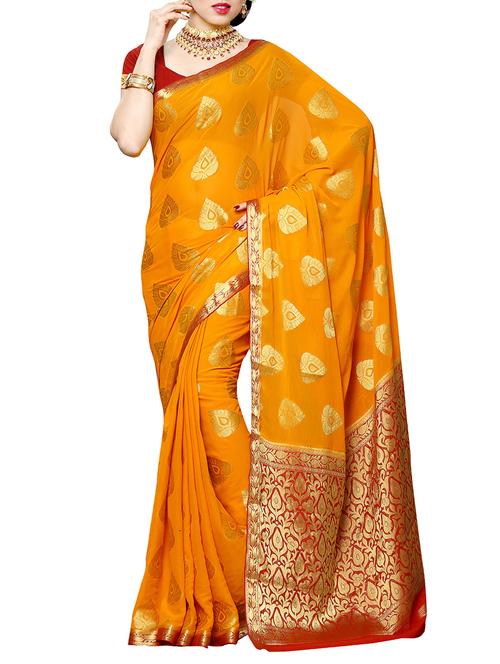 yellow kanjeevaram silk  saree with blouse - 13885536 - Very Small Image - 1
