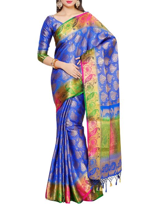 blue kanjivaram  silk saree - 13885613 - Very Small Image - 1