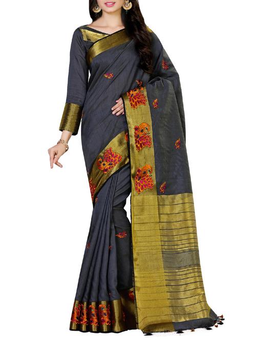 gold zari pallu embroidered saree - 13885621 - Very Small Image - 1