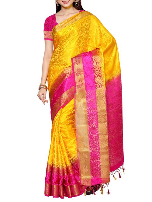 women's self design yellow colored saree - 13885661 - Very Small Image - 1