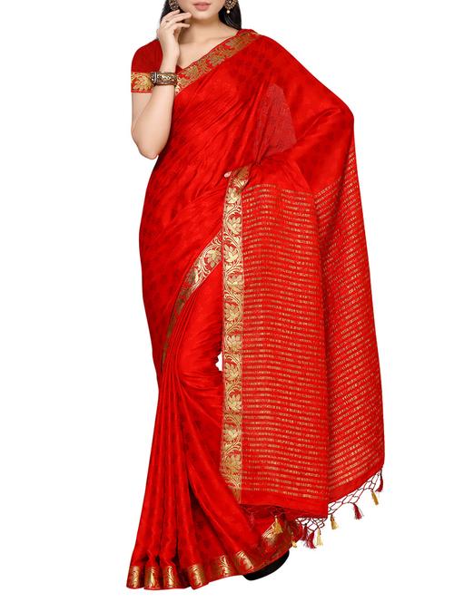 red crepe woven  saree - 13885672 - Very Small Image - 1
