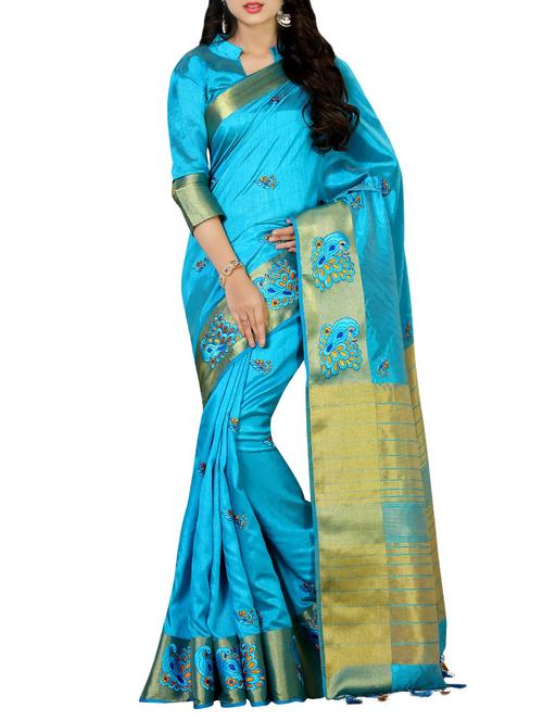 gold border conversational embroidered saree - 13885725 - Very Small Image - 1