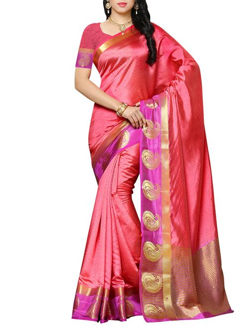 pink art silk woven saree with blouse - 13885845 - Very Small Image - 1