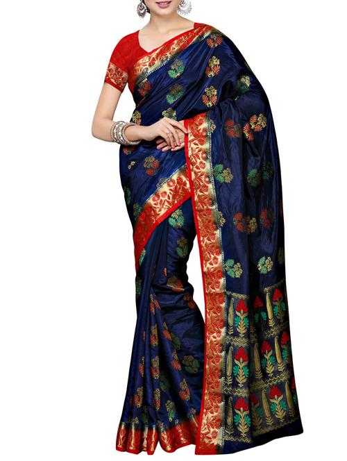 blue silk kanjivaram saree with blouse - 13885864 - Very Small Image - 1