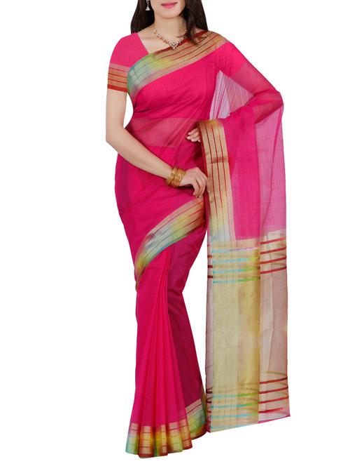 pink net bordered saree with blouse - 13885878 - Very Small Image - 1