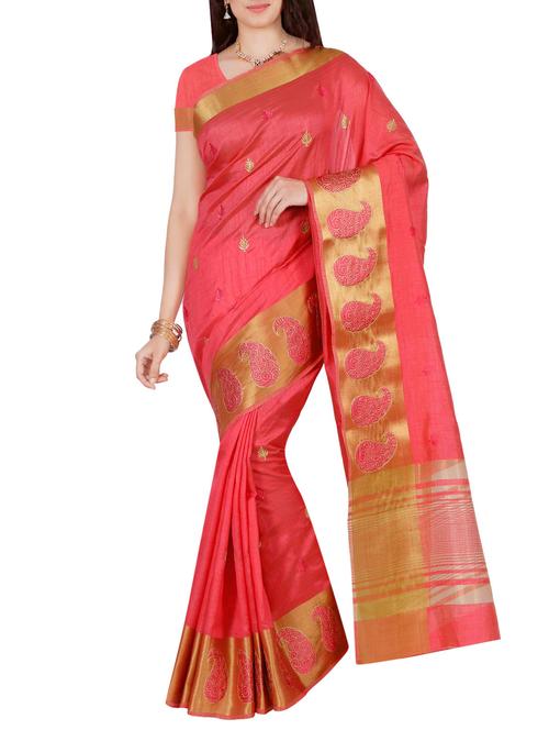 peach art silk woven saree with blouse - 13885893 - Very Small Image - 1