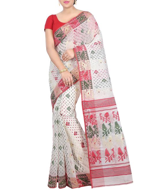 white cotton silk jamdani saree - 13886118 - Very Small Image - 1