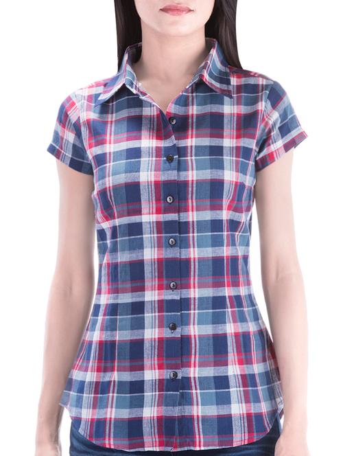 blue gingham check cotton shirt - 13891529 - Very Small Image - 1