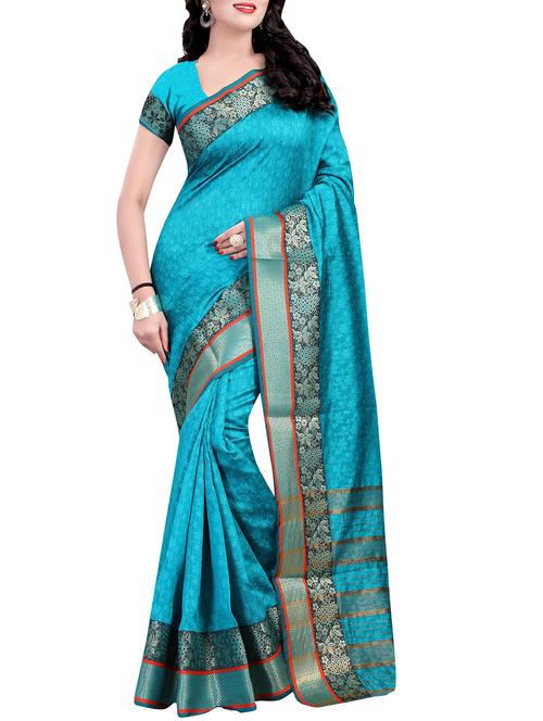 turquoise cotton silk woven saree with blouse - 13892528 - Very Small Image - 1
