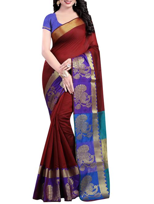 red cotton silk woven saree with blouse - 13892533 - Very Small Image - 1