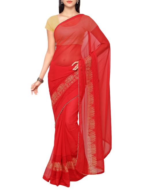 red georgette bordered saree with blouse - 13897133 - Very Small Image - 1