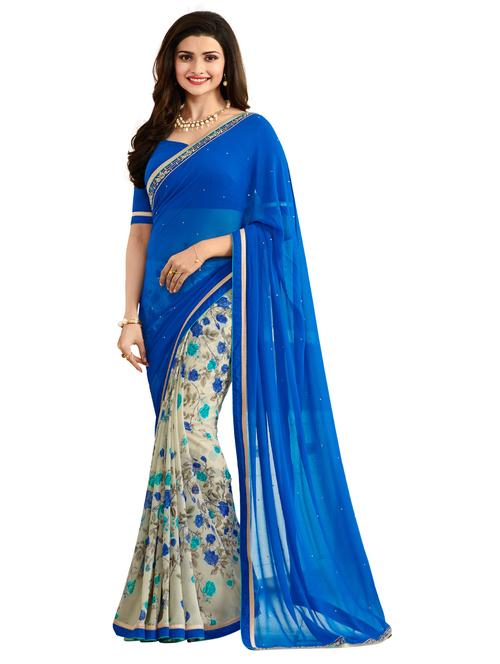 blue georgette half and half saree with blouse - 13897173 - Very Small Image - 1