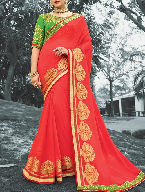 red georgette bordered saree - 13897227 - Very Small Image - 1