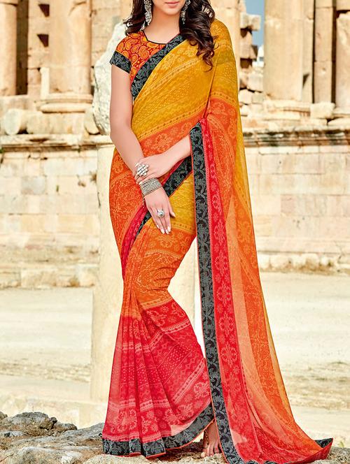 multi coloured georgette printed saree with blouse - 13898347 - Very Small Image - 1