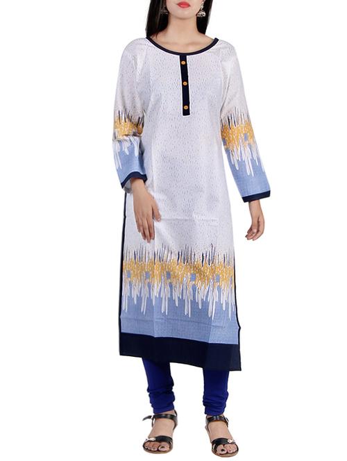 White cotton printed long kurta - 13898915 - Very Small Image - 1