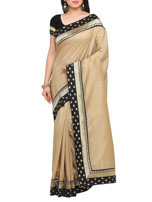 beige art silk bordered saree with blouse - 13901001 - Very Small Image - 1