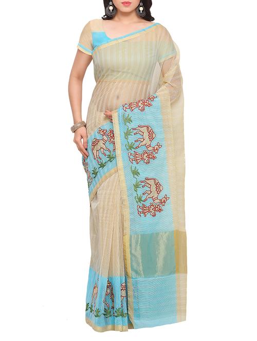 beige cotton woven saree with blouse - 13901004 - Very Small Image - 1