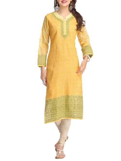 ADA yellow cotton straight kurta - 13903215 - Very Small Image - 1