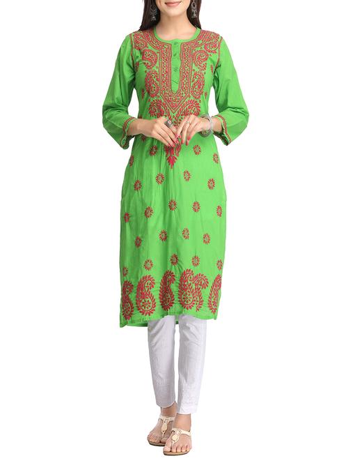 ada green cotton straight kurta - 13903221 - Very Small Image - 1