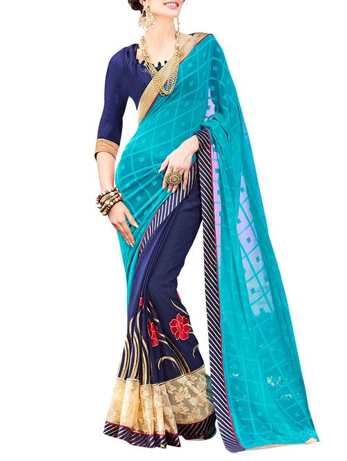 turquoise georgette half and half  saree with blouse - 13903384 - Very Small Image - 1