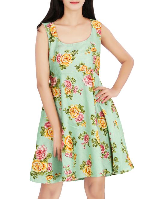 neo mint  green floral printed silk blend dress - 13904868 - Very Small Image - 1