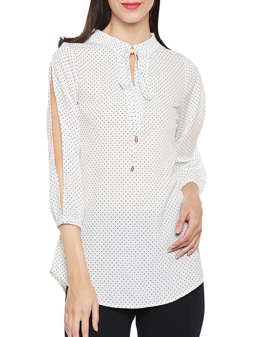 polka dot white slit sleeve top - 13905895 - Very Small Image - 1