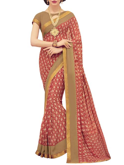red printed georgette saree - 13906208 - Very Small Image - 1